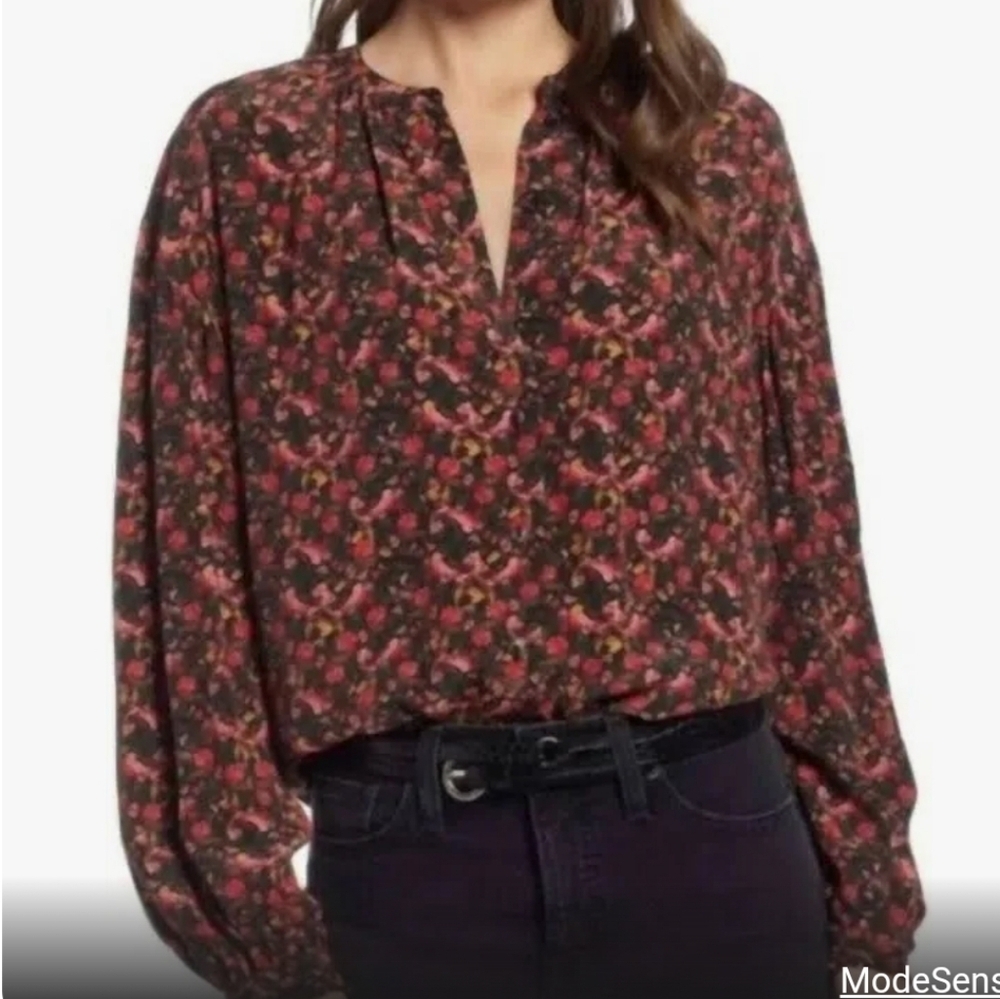 Something Navy Floral Long Sleeve Blouse